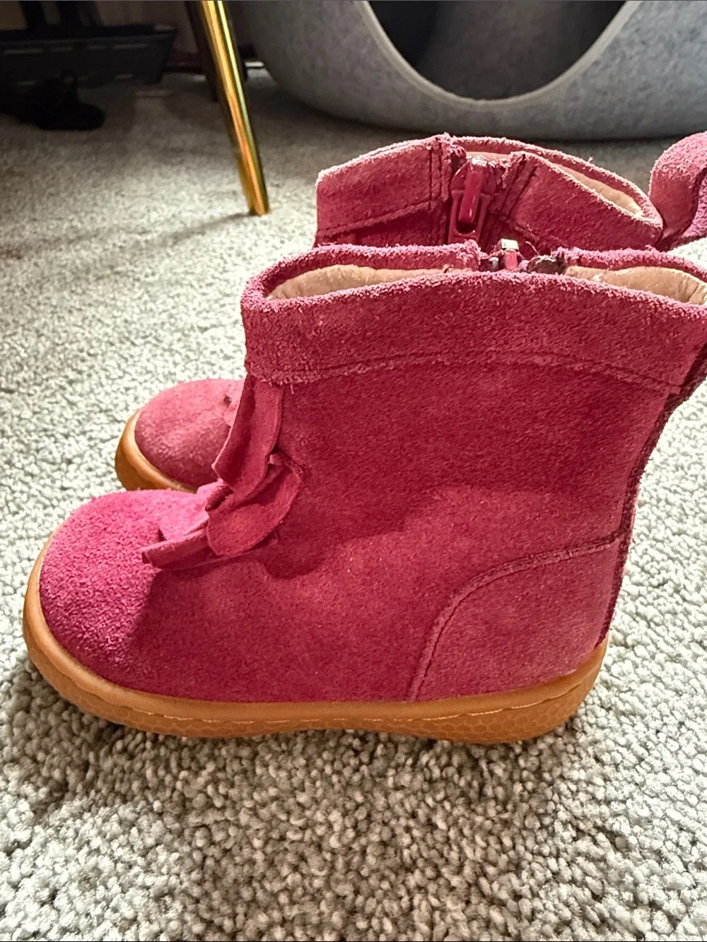 Livie & Luca Girls' Ruffle Suede Ankle Boots - Berry